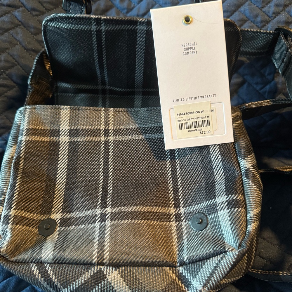 Herschel Supply Company Black and Grey Plaid Retreat Crossbody Bag - Picture 2 of 4
